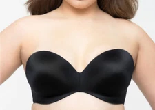 Curvy Couture 1290 Strapless Underwire Push-Up Bra Nude US Sz 40G Black