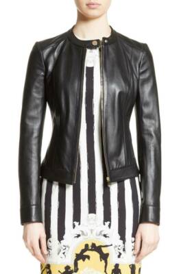 Women's Genuine Lambskin Soft Leather Motorcycle Stylish Black Biker Jacket/Coat