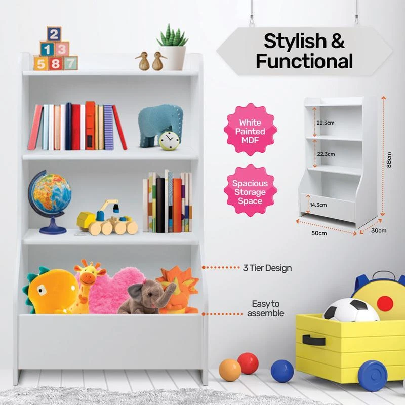 NEW Kids White Bookcase Storage Spacious Stylish Shelving 88 x