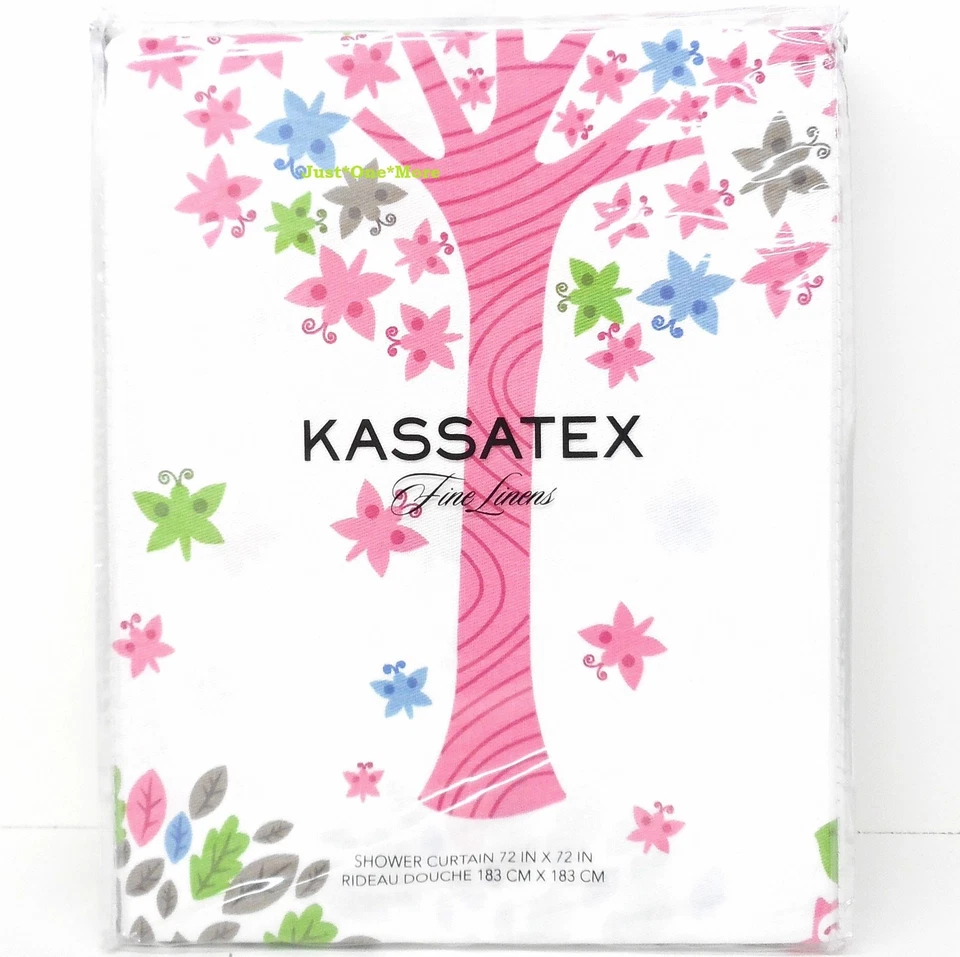 Bambini Kassatex Merry Meadow Fabric Shower Curtain Pink White Lime Gray Kid NEW - Image 4 of 4