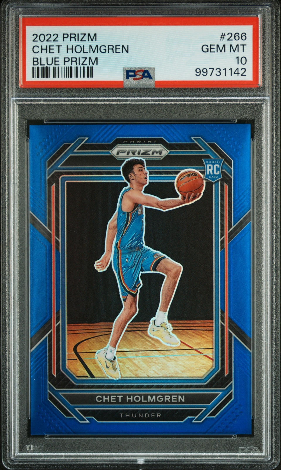 2022 PANINI PRIZM BLUE PRIZM #266 CHET HOLMGREN 39/199 PSA 10