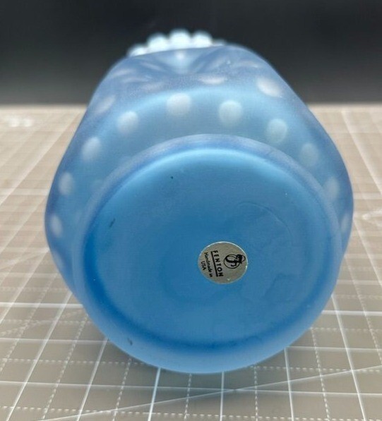 フェントンドットブルーベース Fenton Satin Blue Optic Bubble Vase Crimped Iridescent Edge