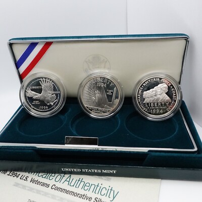 1994 P U.S Mint Veterans Commemorative Silver 3 Coins Proof Set