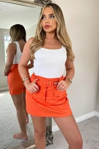 New Ladies High Waisted Cargo Skort Summer Short Belted And Pockets Viral Skirt - Picture 13 of 13