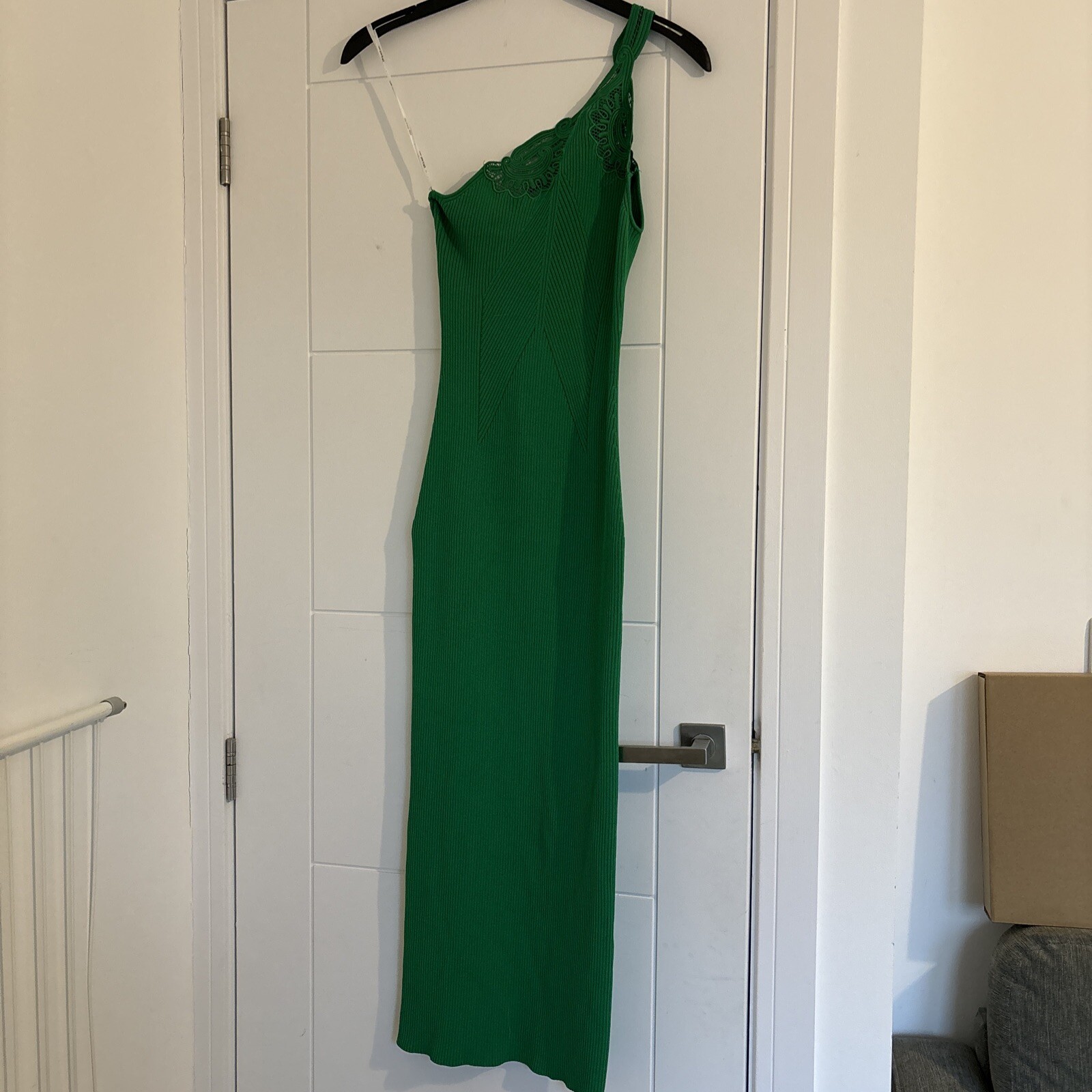 Self Portrait One-shoulder Crochet-trimmed Ribbed-knit Midi Dress Size S RRP£350