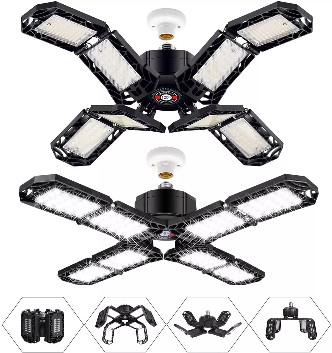 LED Garage Lights with 8 Adjustable Panels 150W 15000 Lumen Bulb for Workshop
