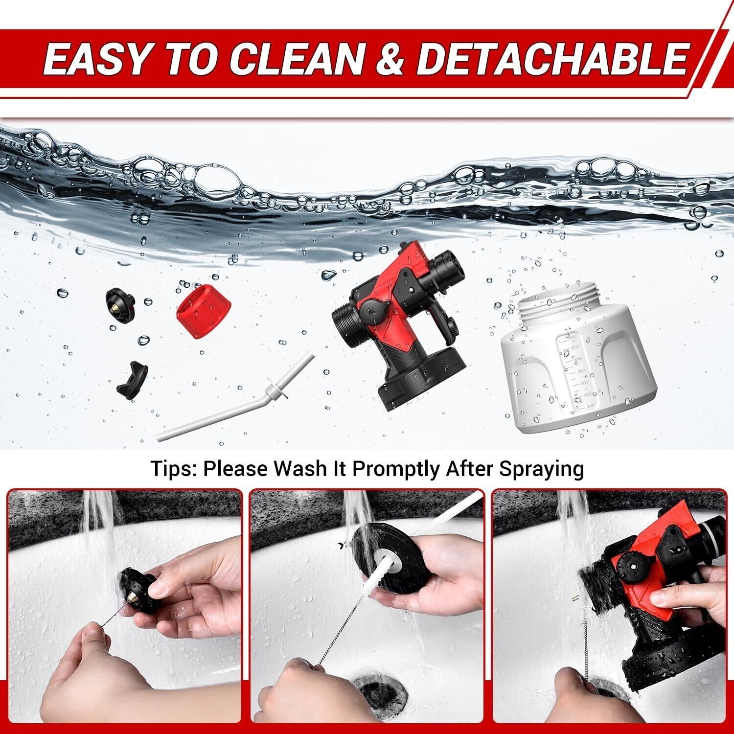 850W Electric Paint Sprayer, 1400ML HVLP Spray Paint Gun Handheld W/5 Nozzle