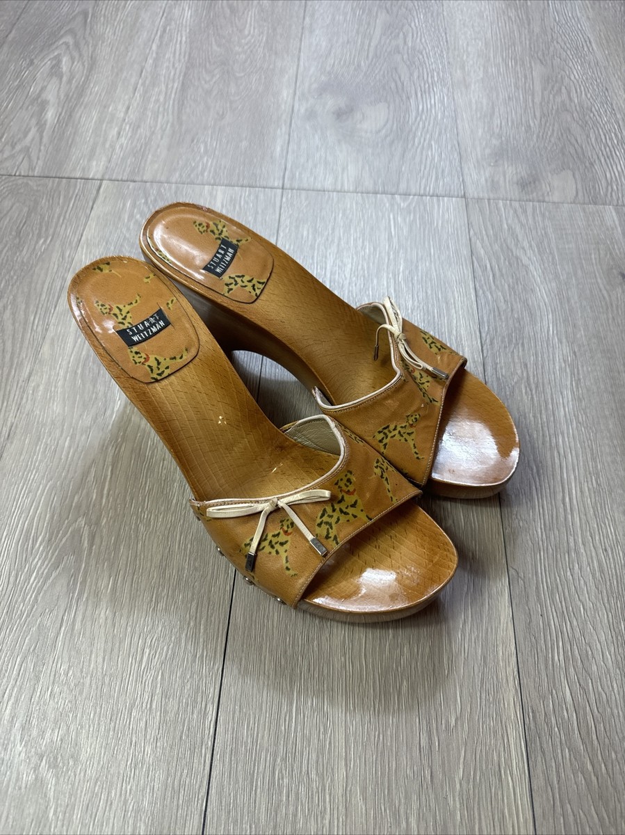 Stuart Weitzman Dalmatian Shoe Sandals 8.5 Wooden Heel 4