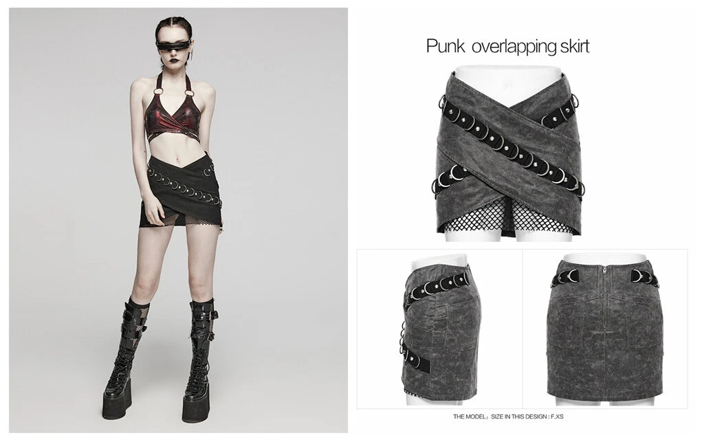 PUNK RAVE Women Daily Irregular Cut Multi Layered Hardware Decoration Mini Skirt