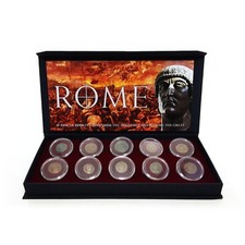 HOUSE OF CONSTANTINE: A BOXED COLLECTION OF 10 ANCIENT ROMAN COINS, CASE, COA