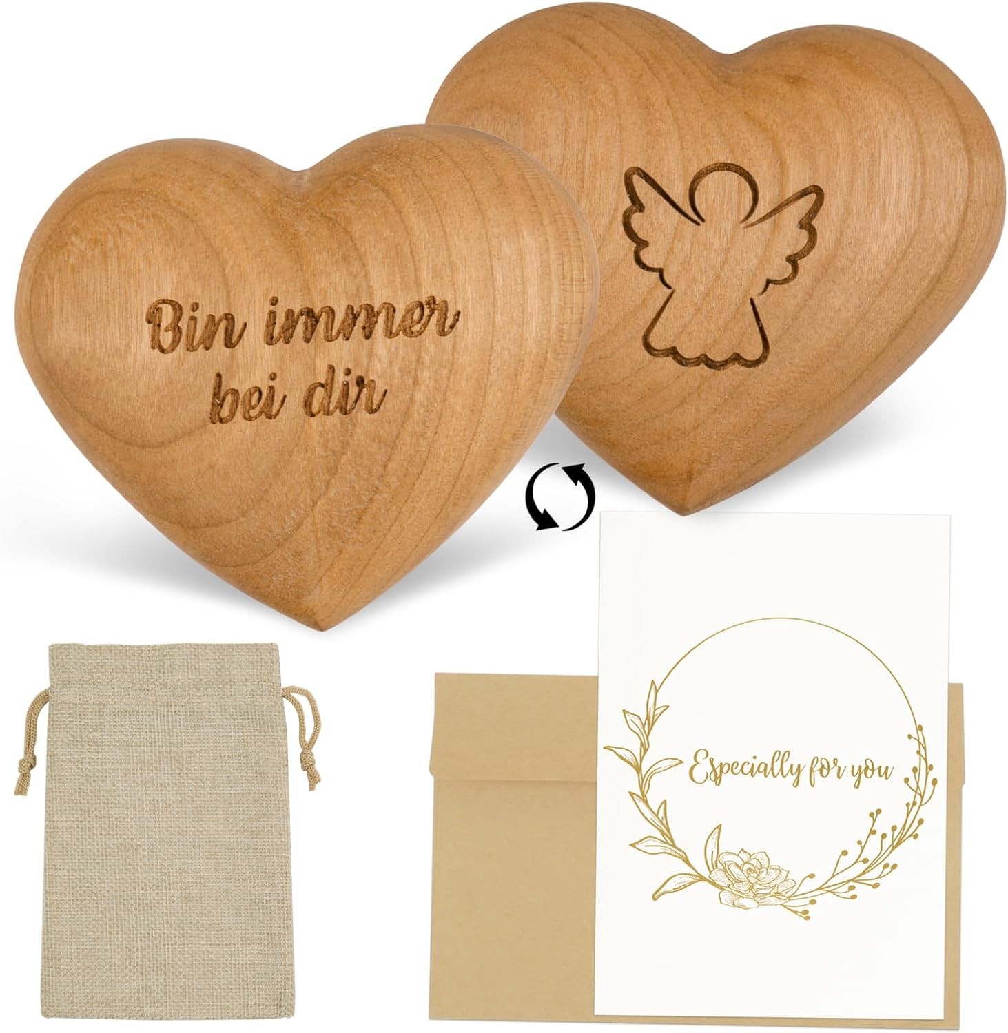 Handschmeichler Herz - Bin Immer Bei Dir - Holz-Herz Im Schutzengel Moti