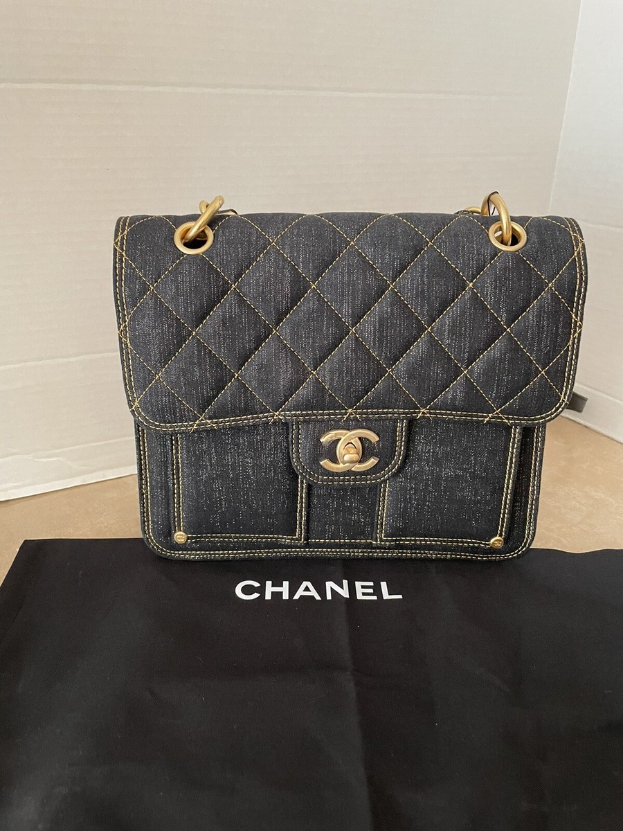 Chanel Rare Vintage Medium Denim Quilted Classic Flap Bag For Sale