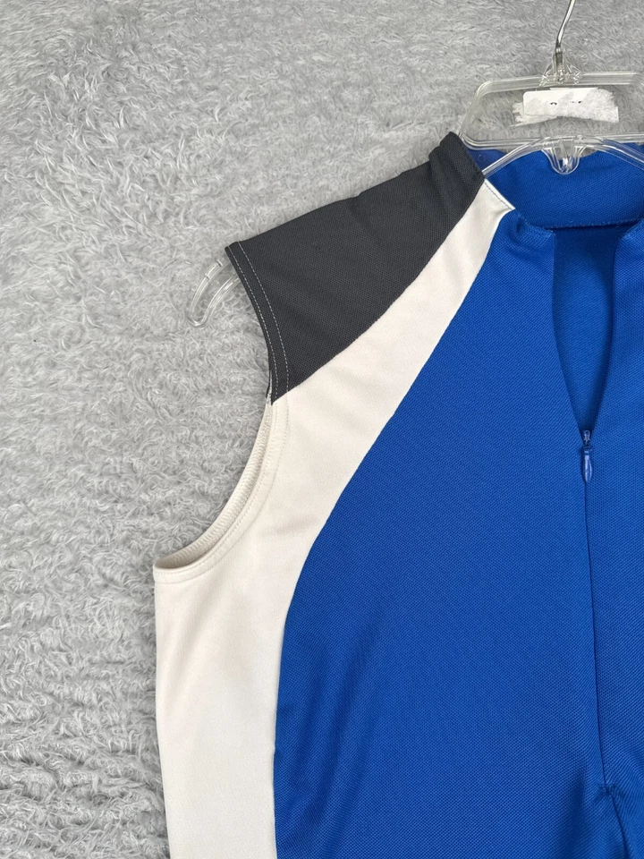 Adidas Cycling Jersey Mens Small Blue White 1/2 Zip Sleeveless Tank 3 Stripe - Image 3 of 4