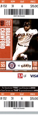 Washington Nationals vs San Francisco Giants 5/30/2017 Ticket Brandon Crawford .
