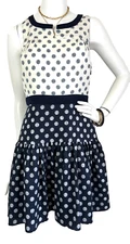 J Crew Polka Dot Dress Blue Size Small 6 Sleeveless Ruffle Hem Lined Back Zip