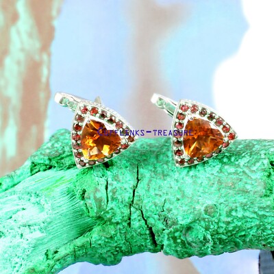 Natural Citrine & Garnet Gemstones with 925 Sterling Silver Cufflinks for Men #2