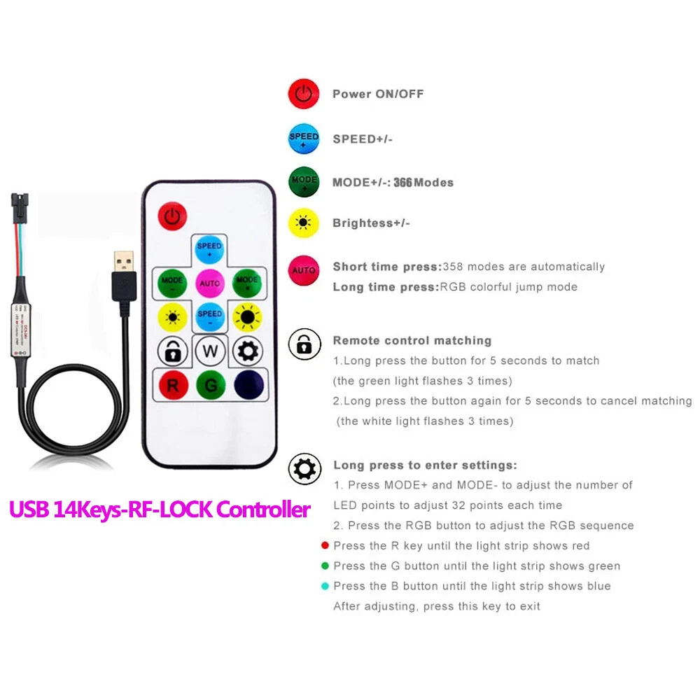 WS2811 WS2812B LED Pixels Strip Light Controller USB DC RF Remote Controller - Picture 10 of 38