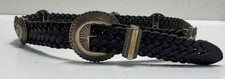 Vintage 90s Brighton Women's Black Braided Leather Western Heart Concho Belt