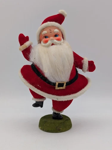 Vtg 1960s Kitsch Flocked Dancing Santa Claus Christmas Figurine