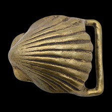 Solid Brass Seashell Clam-shell Vintage Belt Buckle by Trinity Buckle Co