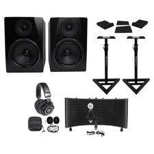  2 Rockville APM6B 6.5" 350w Studio Monitors Stands Pads Headphones Mic Shield