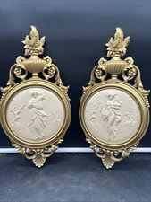 2 Vintage 1960s Syroco Greek Goddess Wall Plaques Women Hollywood Regency Ornate