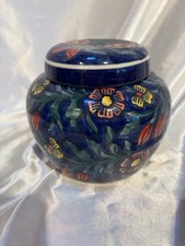 Vintage Floral Motif Cobalt blue Lidded Ginger Jar Hand Painted