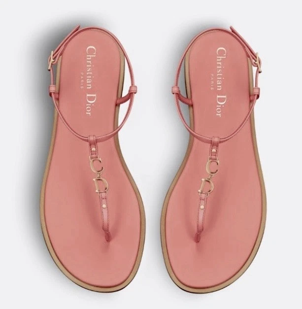 Dior — Christian Dior Dioriviera Thong Sandals Colored Leather Gold Hardware Accent 38