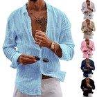 Mens Cotton Linen Beach Shirts Summer Grandad Solid Casual T Shirt Blouse Tops
