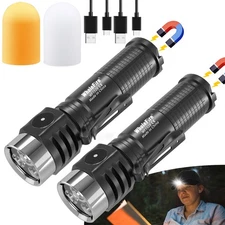 2-4PC EDC LED Flashlight Rechargeable Pocket Magnetic Flashlights with Lampshade