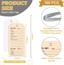 100 Pack Repair Tags with Wire Service Repair Tags Numbered with Wire Durable 2.