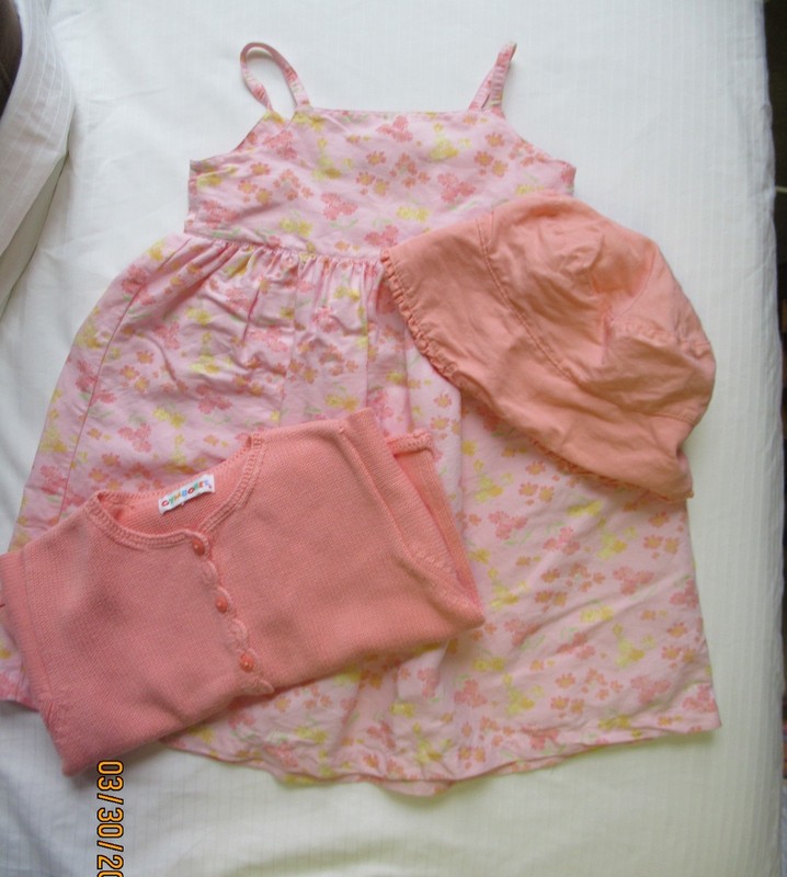 Vintage Y2K Gymboree Girls Peach Floral Dress Sweater and Hat Large 4-5 years