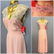 NEW ELISE RYAN Nude Laced Sheer High Slit Occasion Dress UK 12 EUR 40