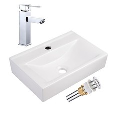 Évier mural aquaterial en céramique avec robinet de salle de bain à un trou poignée unique CHR