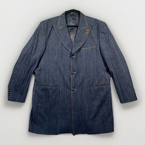 Fortino Landi Men's 2 Piece Denim Suit Long Jacket & Pants Size 44R / 38 Reg EUC