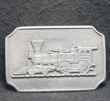 WJ01170 NOS VINTAGE 1970s LOCOMOTIVE RAILROAD ARTWORK MENS BELT BUCKLE