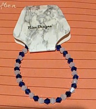 Summer Party:Young Girls 6 in Bracelet with Shiny White Blue 6 mm Bicone Beads