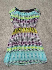 En Focus Studio Dress Womens 10 Colorful Geometric Cap Sleeve Elastic Waist Mini
