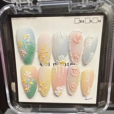 Floral Glitter Almond Press-On Nails Medium A...