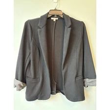 Skies Are Blue Black Knit Open Front Blazer Jacket Cuffed Sleeves Women's Large
