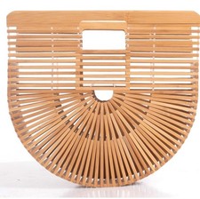 Handmade Bamboo Handbag Woven Straw Tote Bag Natural Wood Purse Beach