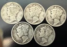 Lot of 5 Silver Mercury Head Dimes Dated 1941-1943