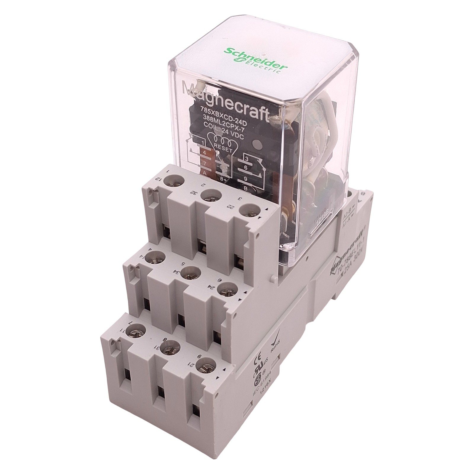 Schneider Electric 785XBXCD-24D Square Base Relay DPDT, 300V 16A, 24VDC Coil