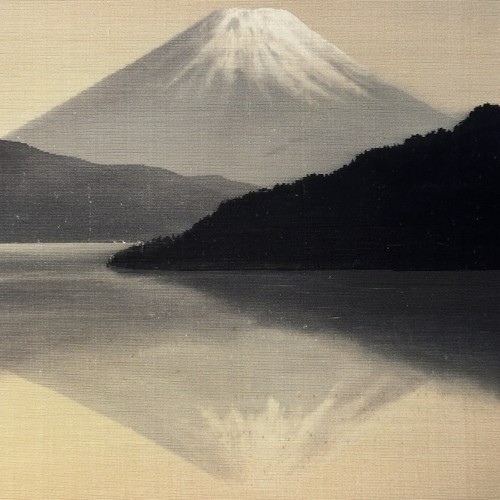 Japanese Birodo Yuzen Cut Velvet Painting Mount Fuji Japan Antique Art - Picture 2 of 10