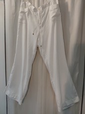 Lauren Ralph Lauren White 100 Linen Wide Leg Drawstring Elastic Waist Pants 16