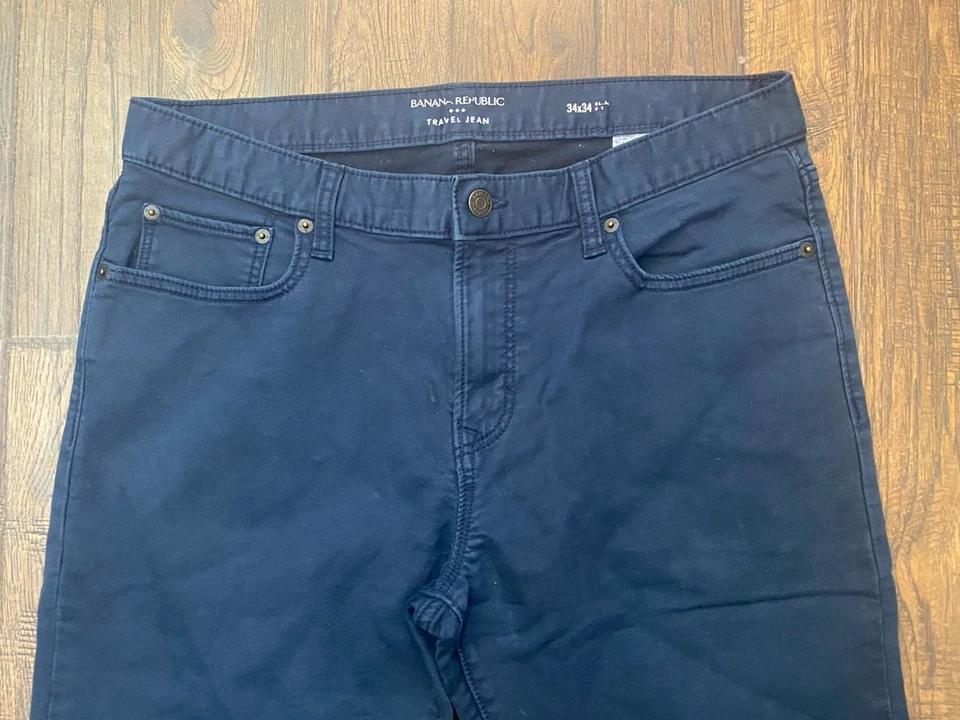 Pantalones de Viajero Banana Republic Calce Ajustado Para Hombre 34x34 (Real 33x32) Azul 5 Bolsillos Foto 2 de 4
