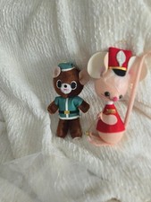 2 Vintage Felt Flocked Mouse and Bear CHRISTM...