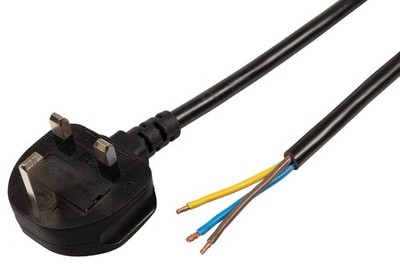 Stromkabel UK Stecker 10A abgesichert auf blanke Aderenden 1,00mm² 3-adrig Flex 3m schwarz