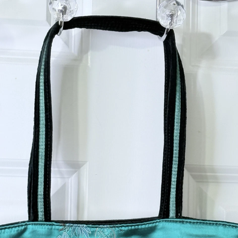 复古 Y2K 托特包旧海军蓝亚洲印花天鹅绒旅行 — 第 2/4 张图片