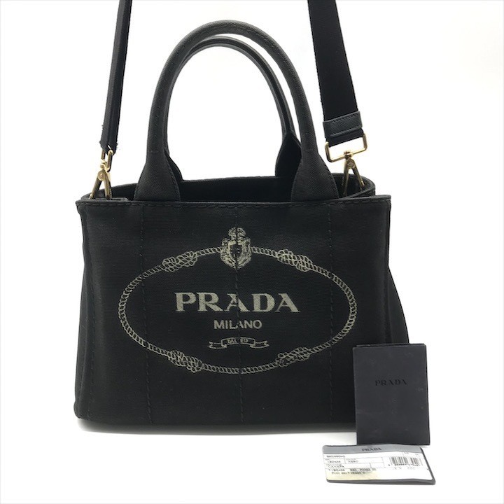 Good Condition PRADA Logo Canvas Canapa 2WAY Hand Shoulder Bag Black Brand Bag r